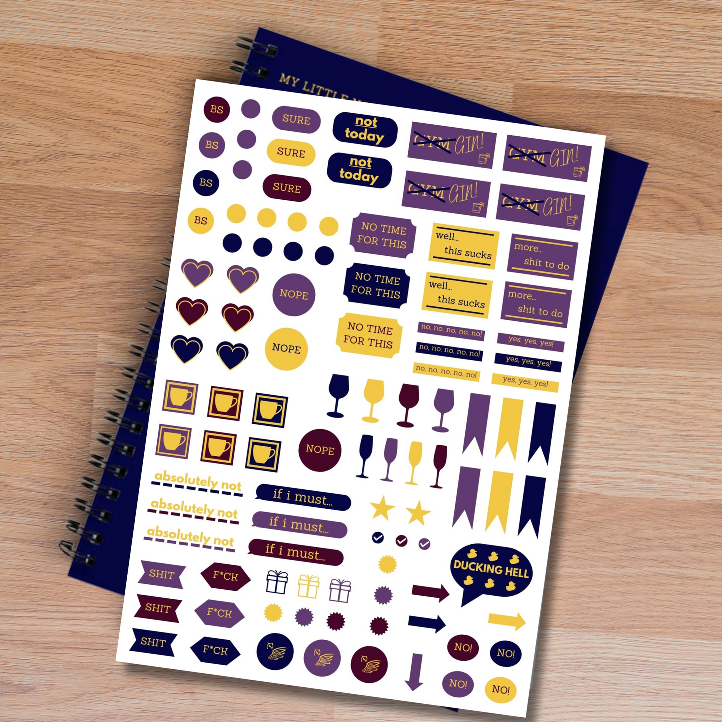 Funny, Sarcastic Adult A5 Planner Sticker Sheets - Eco Friendly